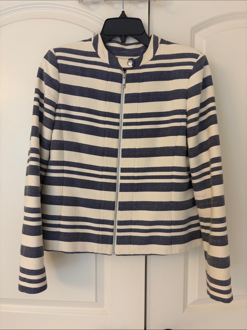Tommy Hilfiger Navy and Cream Striped Zip-Front Blazer